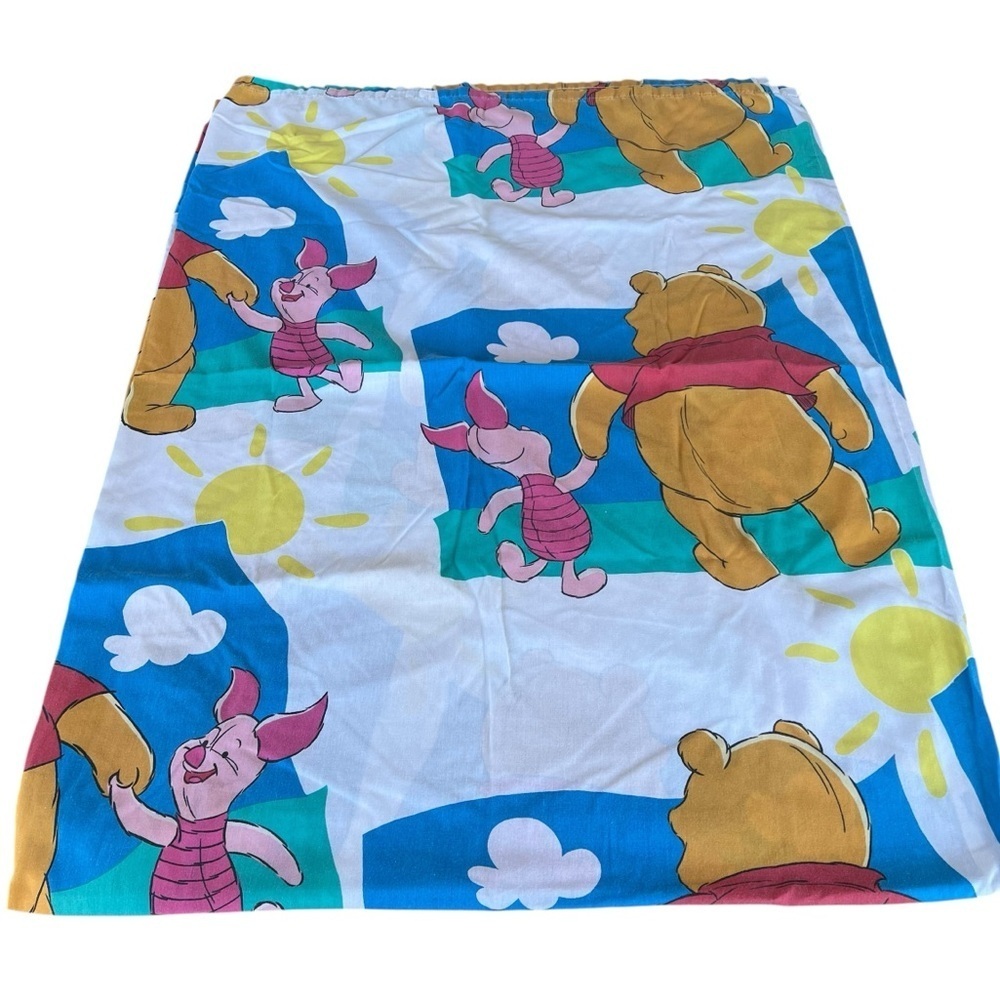 VTG Disney Winnie The Pooh Piglet Holding Hands Twin Flat Sheet Clouds Sunshine